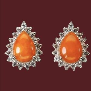 925 Sterling Silver Earrings with Natural Orange Opal 6x4mm Gem